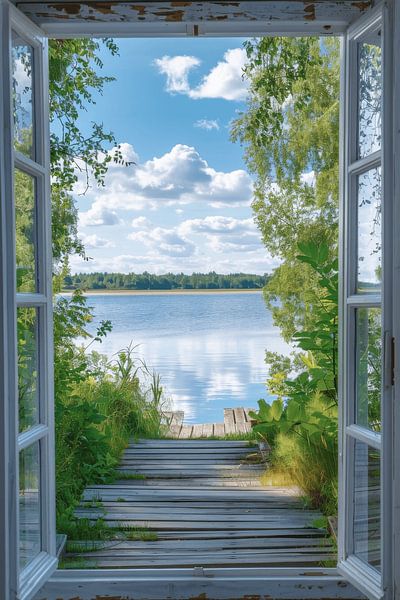 Fensterblick auf ruhigen See