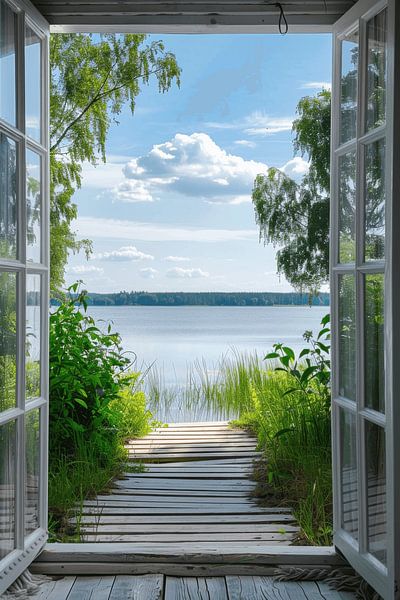 Fensterblick auf ruhigen See