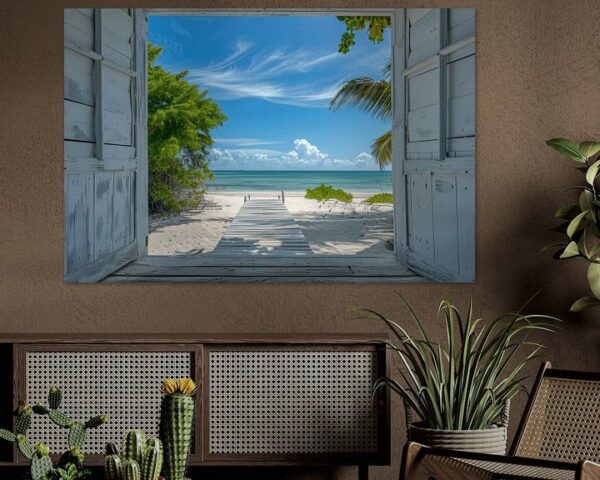 Fensterblick auf tropischen Strand