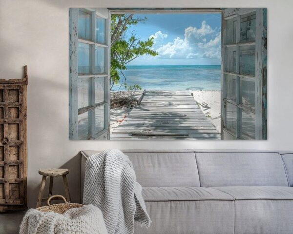 Fensterblick auf tropischen Strand