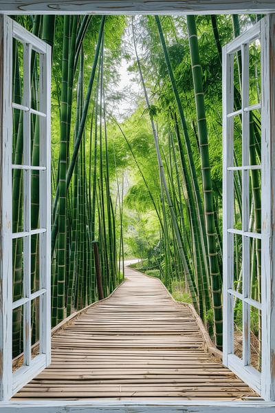 Fensterblick in einen Bambuswald - Zen-Oase