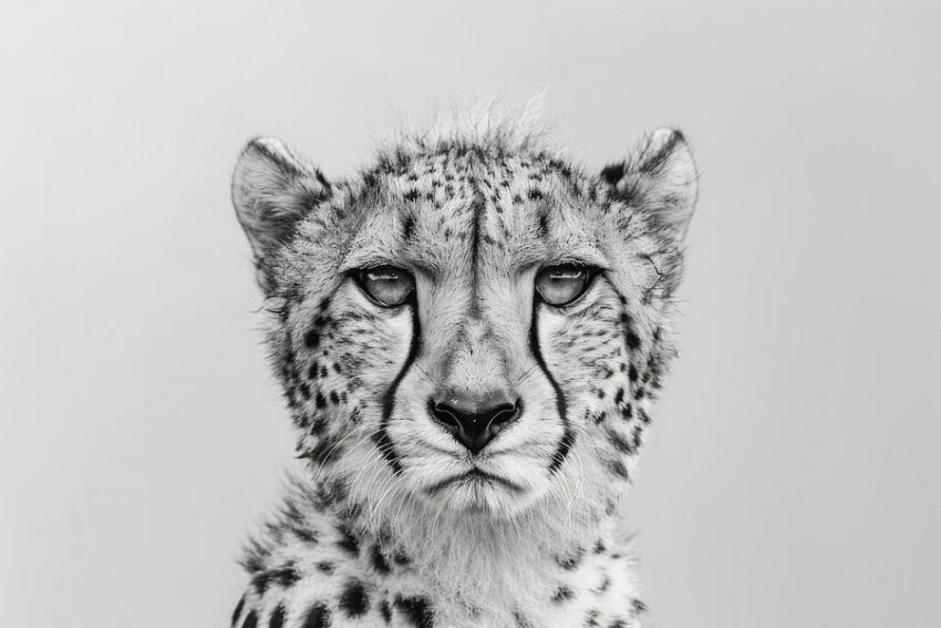 Gepard Portrait in Schwarz-Weiß