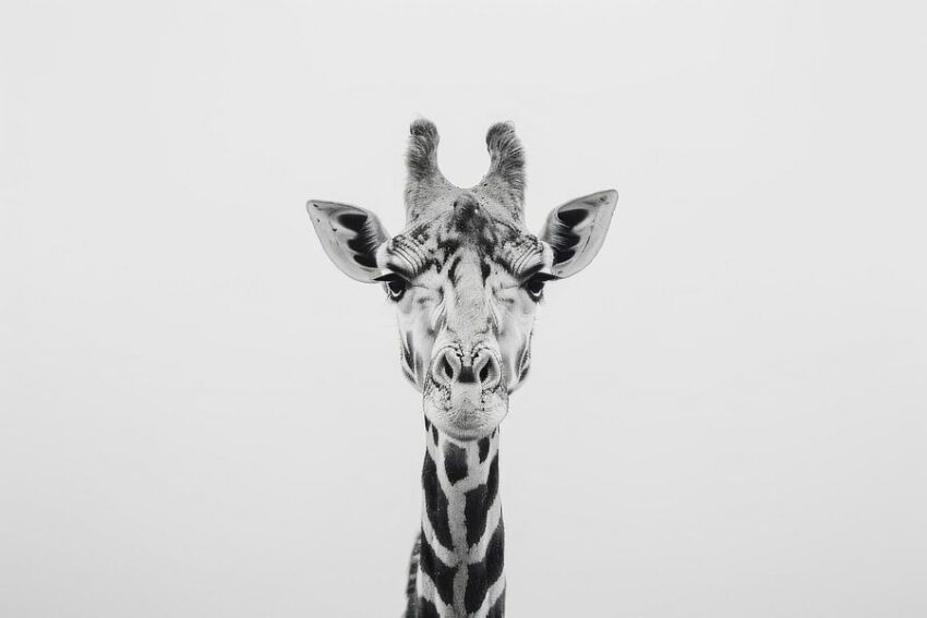 Giraffe in Schwarz-Weiß - Minimalistische Tierkunst