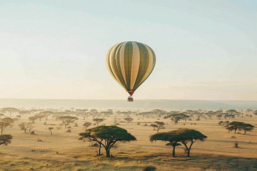 Heißluftballon über der Savanne