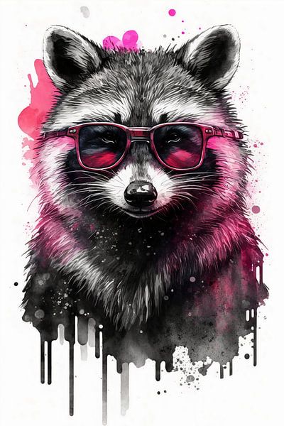 Hipper Waschbär mit Pinken Sonnenbrille