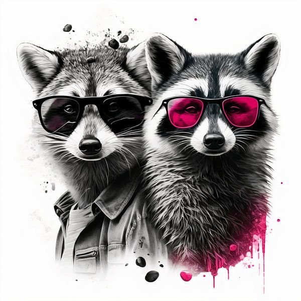 Hipper Waschbär mit Pinken Sonnenbrille