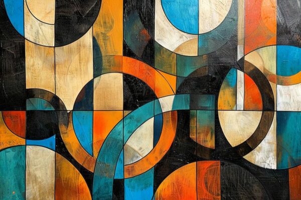 Kreisgeometrie in Blau und Orange – Abstrakte Kunst