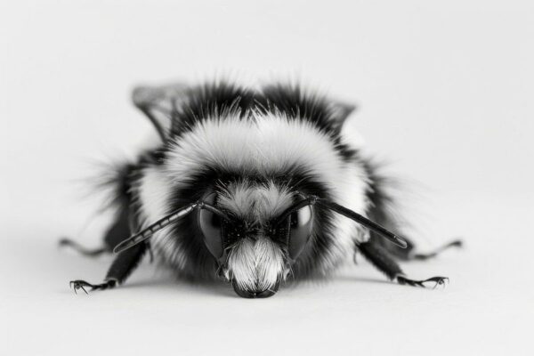 Makroaufnahme einer Hummel in Schwarz-Weiß