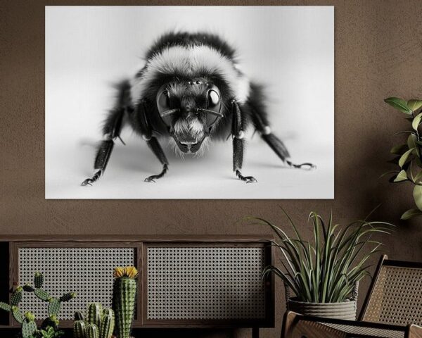 Makroaufnahme einer Hummel in Schwarz-Weiß