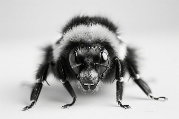 Makroaufnahme einer Hummel in Schwarz-Weiß