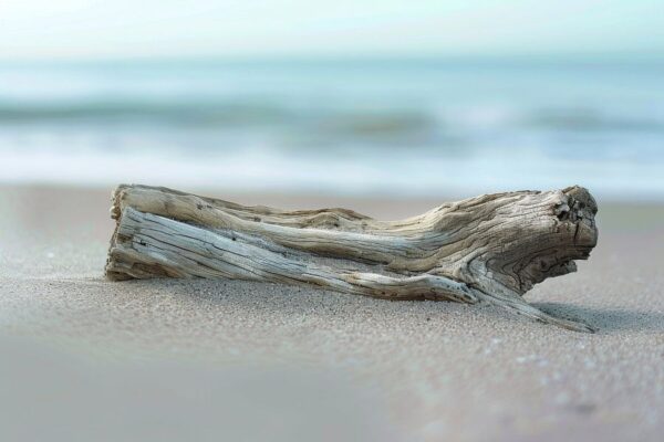 Minimalistische Strandfotografie – Ruhe am Meer mit Treibholz