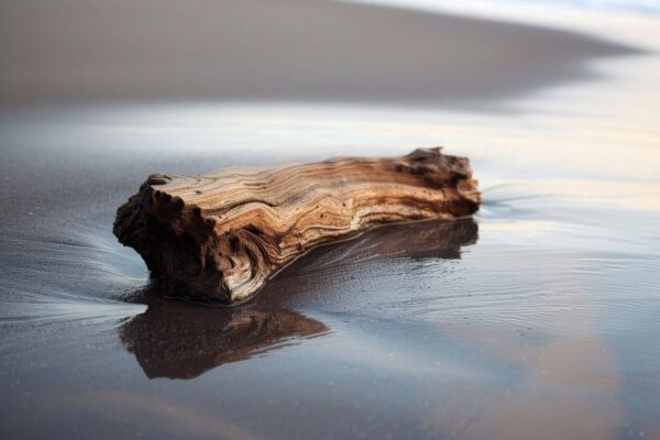 Minimalistische Strandfotografie – Ruhe am Meer mit Treibholz