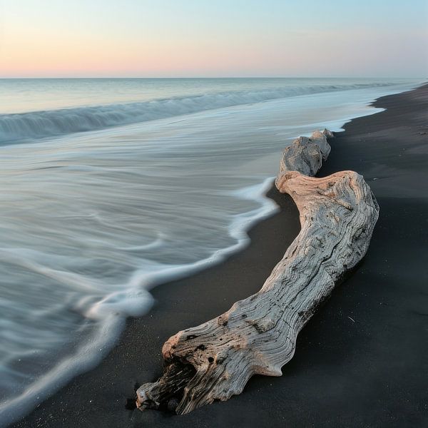 Minimalistische Strandfotografie – Ruhe am Meer mit Treibholz