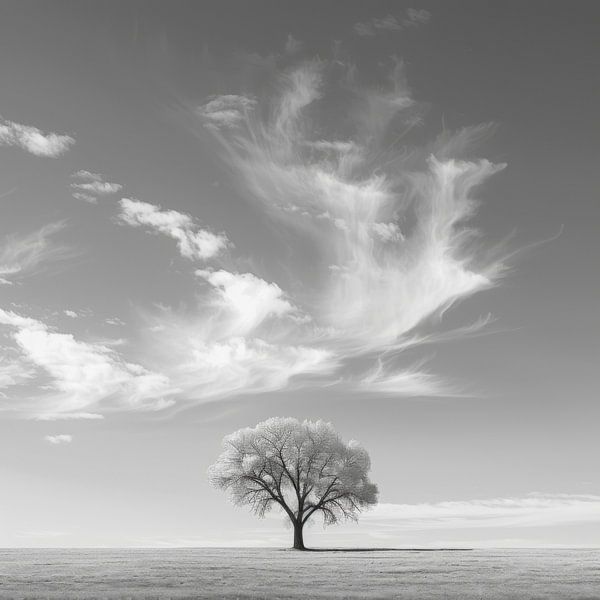 Schwarz-Weiß Baumlandschaft – Dramatische Naturfotografie für moderne Wohnräume