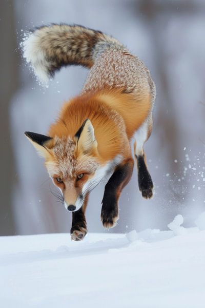 Springender Fuchs im Schnee