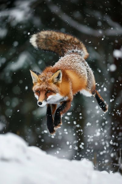 Springender Fuchs im Schnee