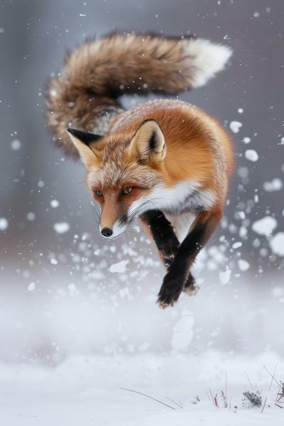 Springender Fuchs im Schnee