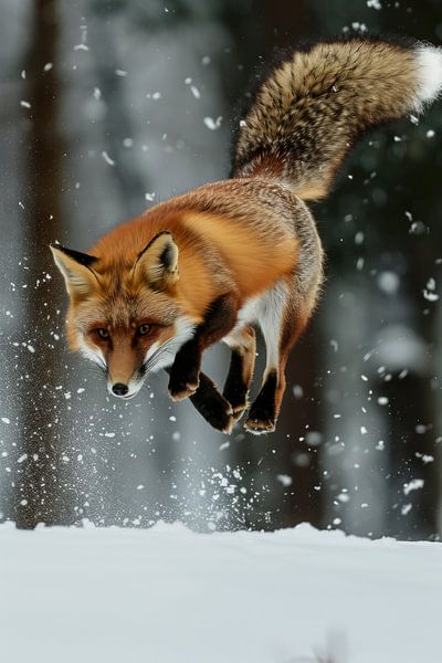 Springender Fuchs im Schnee