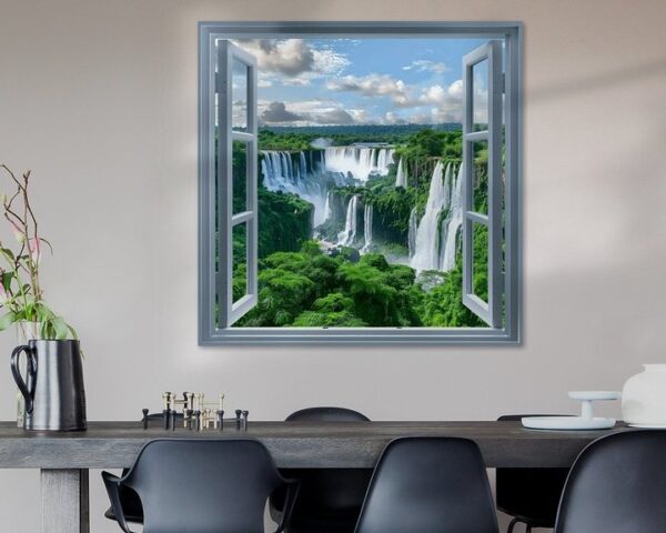 Wasserfall-Landschaft durchs Fenster