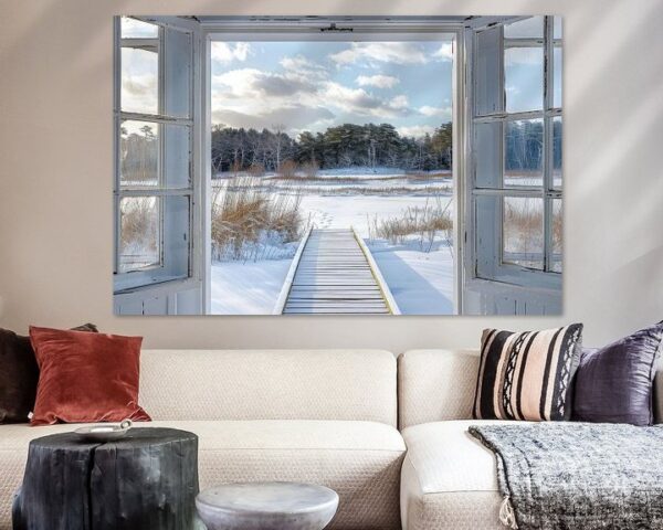 Winterlandschaft durch Fenster