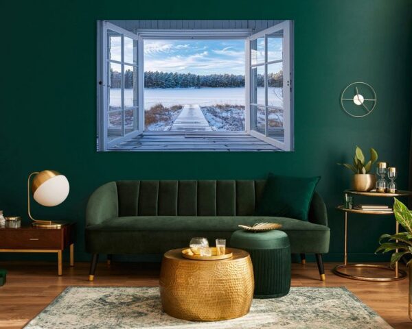 Winterlandschaft durch Fenster