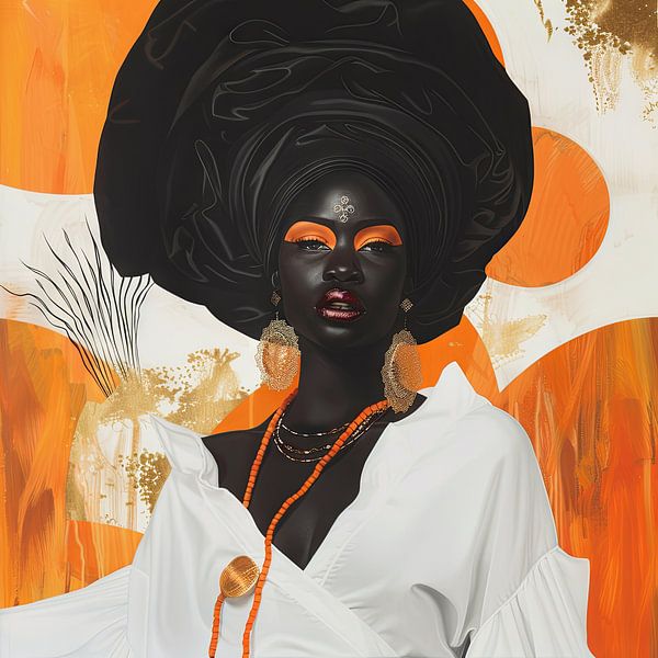 Afrikanische Frau in Orange und Gold