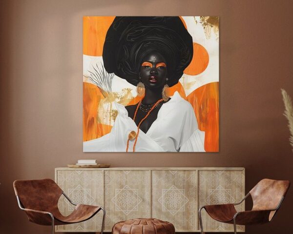 Afrikanische Frau in Orange und Gold