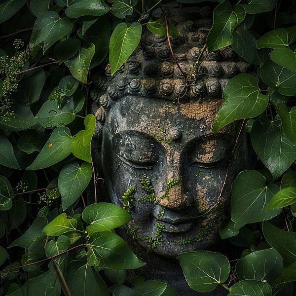 Buddha-Statue inmitten von Pflanzen