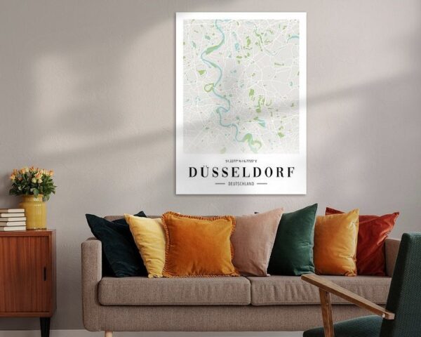 Düsseldorf Stadtplan Poster - Minimalistische Karte der Rheinmetropole