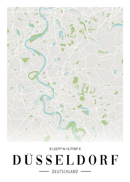 Düsseldorf Stadtplan Poster - Minimalistische Karte der Rheinmetropole