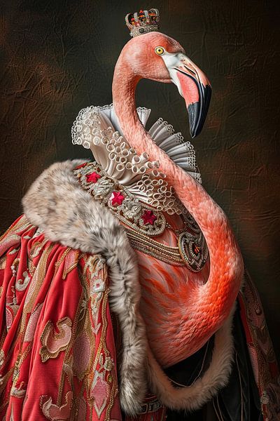 Flamingo - Barock-Tierportrait mit Krone