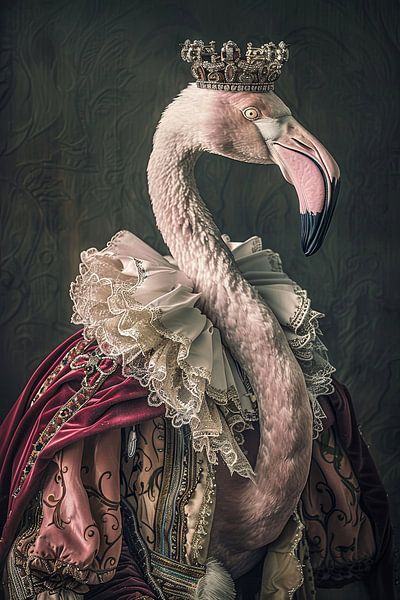 Flamingo - Barock-Tierportrait mit Krone