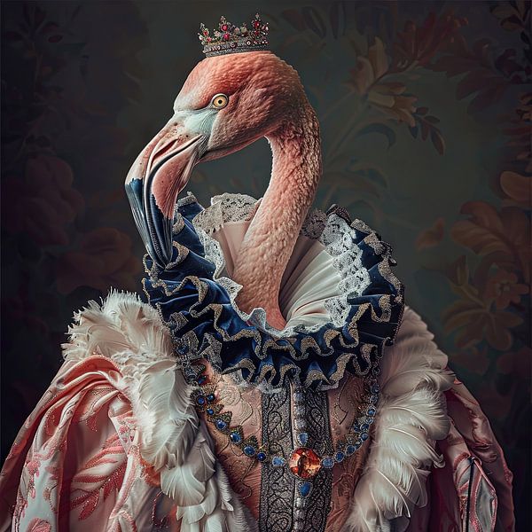 Flamingo - Barock-Tierportrait mit Krone