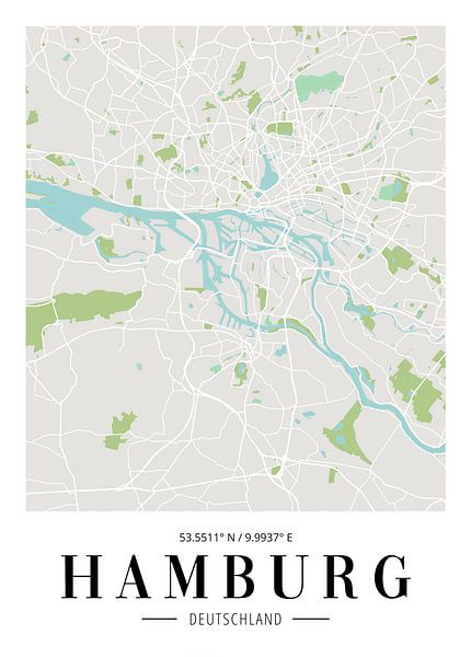 Hamburg Stadtplan Poster - Minimalistische Karte der Hansestadt