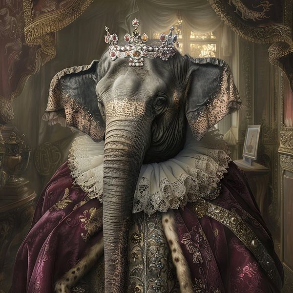 Königlicher Elefant - Barock-Tierportrait mit Krone