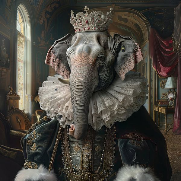 Königlicher Elefant - Majestätisches Barock-Tierportrait mit Krone