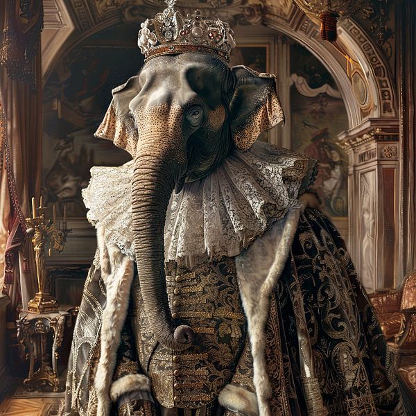 Königlicher Elefant - Majestätisches Barock-Tierportrait mit Krone