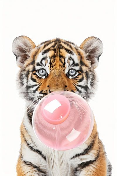 Tigerbaby mit Kaugummiblase