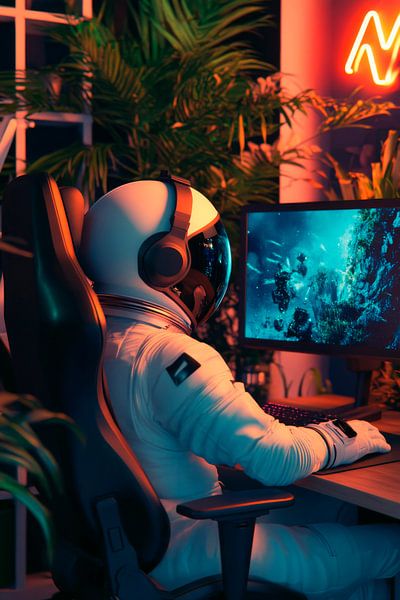 Astronaut im Gaming-Paradies