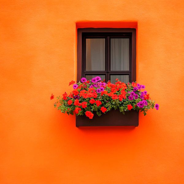 Blühendes Fenster in Orange