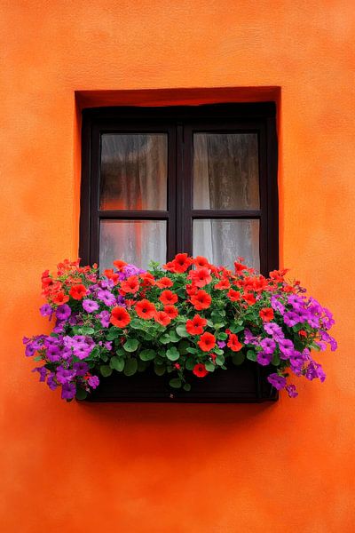 Blühendes Fenster mit Farbenpracht