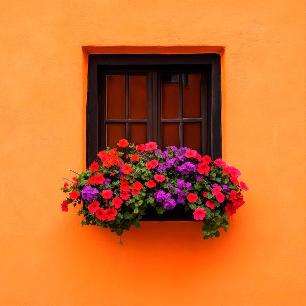 Blühendes Fensterbrett in Orange