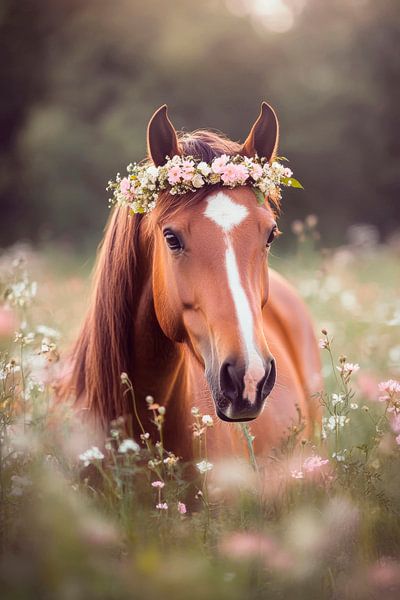 Blühendes Pferd im Blumenfeld