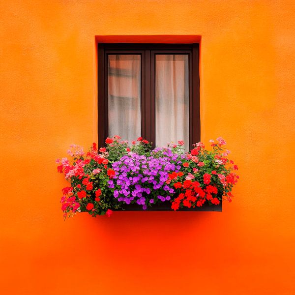 Blütenpracht am bunten Fenster