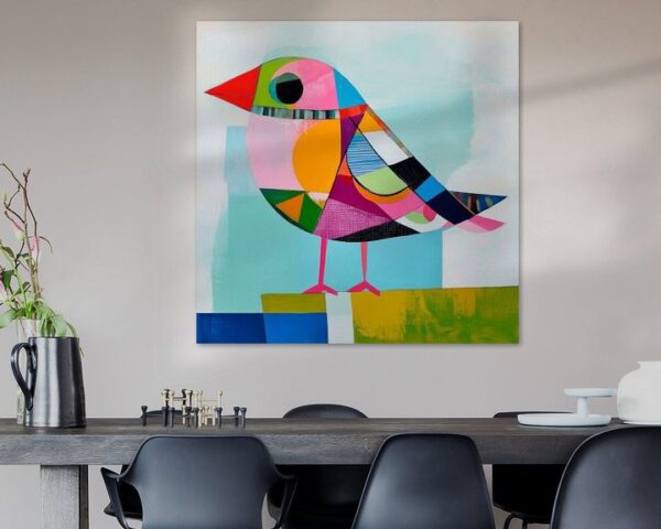 Buntes Vogelbild in geometrischem Stil