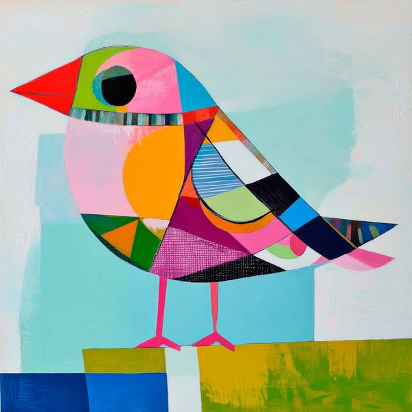 Buntes Vogelbild in geometrischem Stil