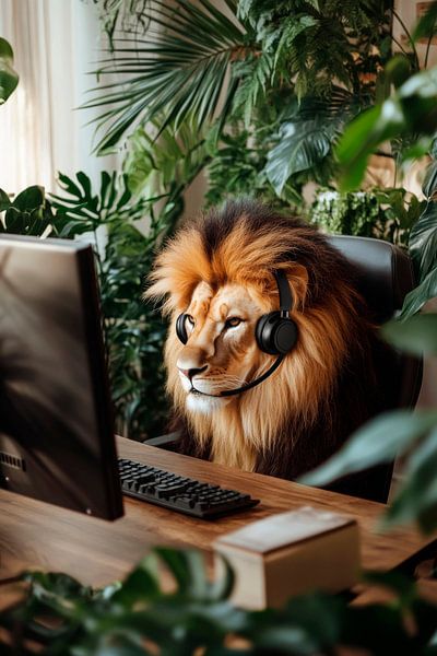 Der arbeitende Löwe im Büro