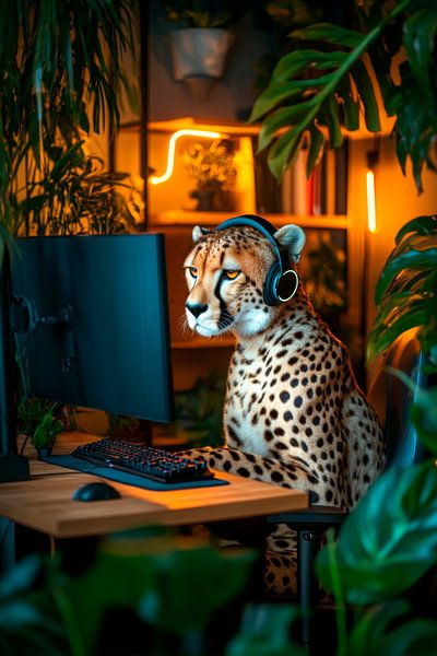 Der schlaue Leopard am Computer