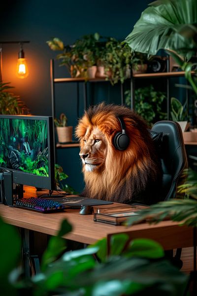 Der spielende Löwe am PC