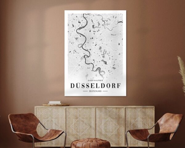 Düsseldorf Stadtplan Poster - Minimalistische Karte der Rheinmetropole